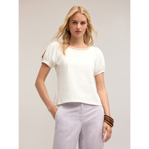 Motivi - Camiseta con mangas abullonadas - Blanco