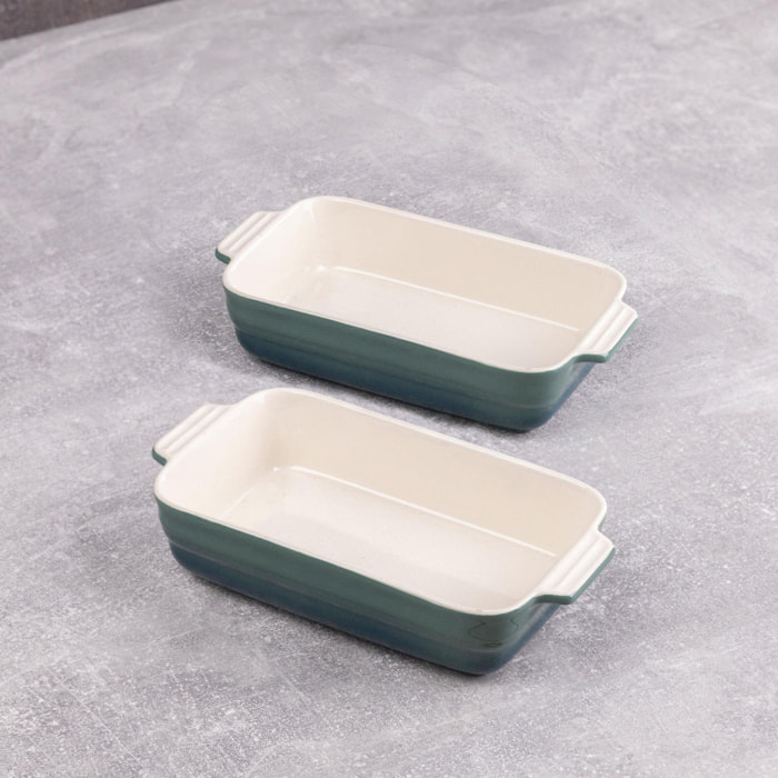 excalibur set de 2 fuentes de horno rectangulares en gres color verde