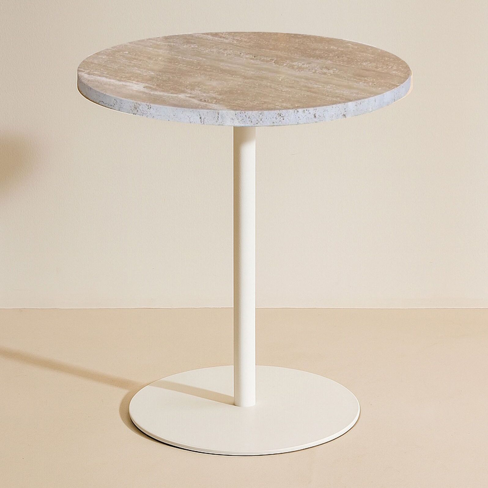 Meuble d'appoint en métal blanc et plateau en travertin TRAVI