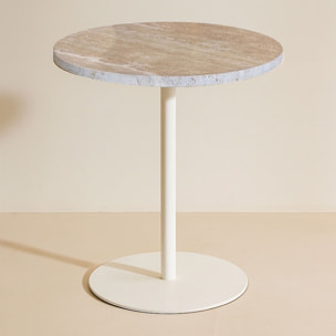 Meuble d'appoint en métal blanc et plateau en travertin TRAVI