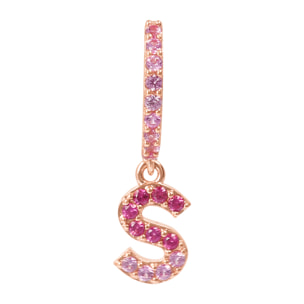 Orecchino Pendente con Lettera S in Pavé di Cubic Zirconia Rosa