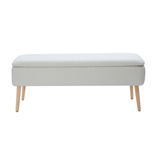 Banc coffre effet laine bouclée blanc et bois clair massif L120 cm LARS