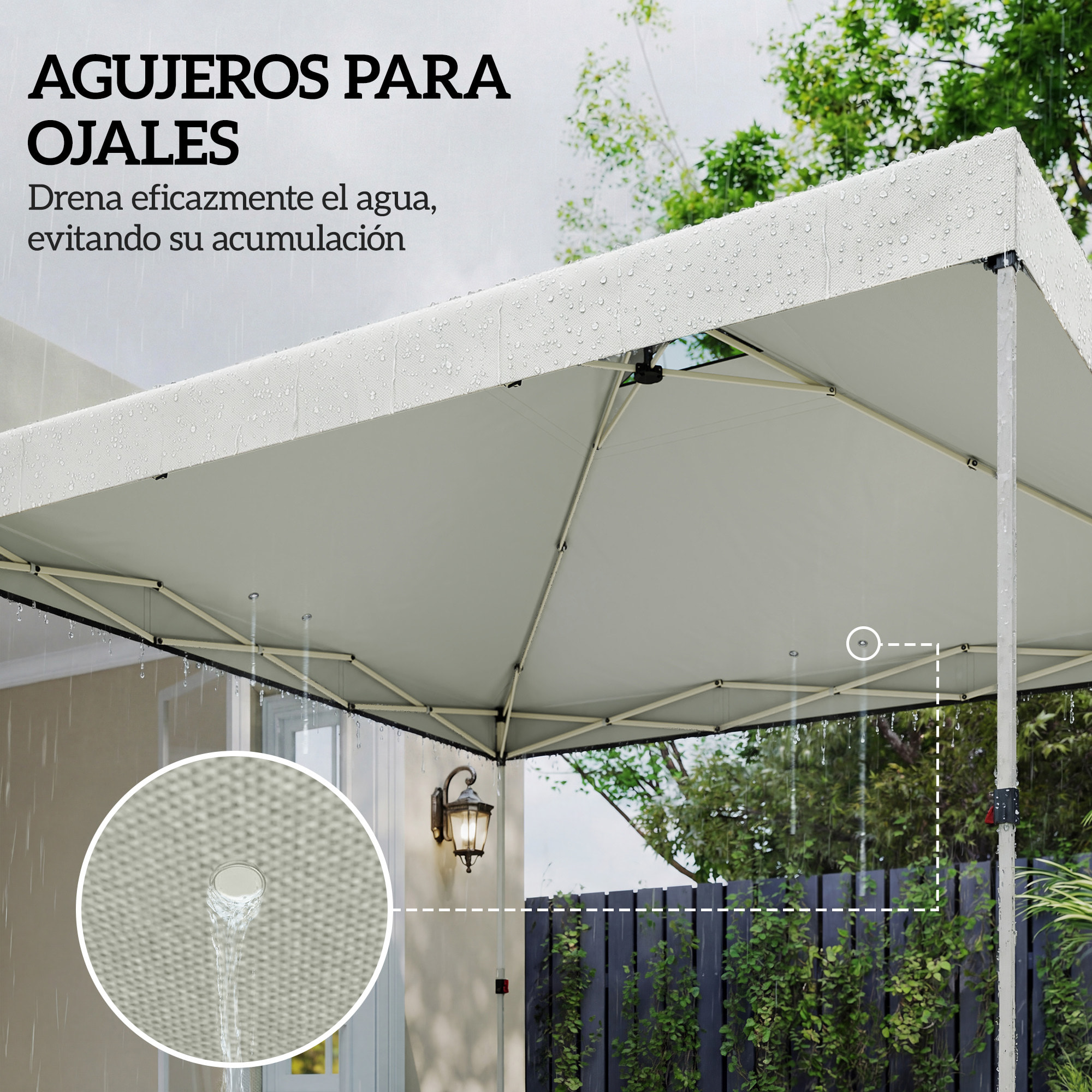 Toldo de Pérgola de Recambio 3x3 m Techo de Repuesto para Carpa Plegable de Jardín de Tela Oxford 210D con 8 Orificios de Drenaje y Doble Ventilación Protección UV 50+ SOLO TOLDO Blanco