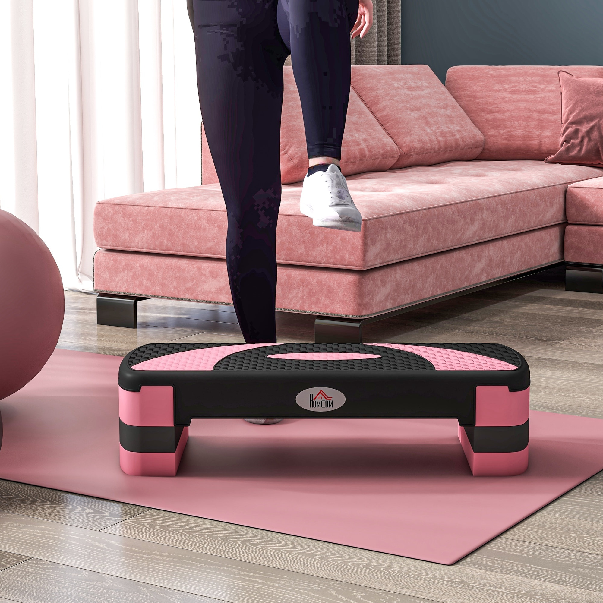Step de Aeróbic Step para Fitness Antideslizante con Altura Regulable 3 Niveles de 80x31x10/15/20 cm Tabla Plataforma Stepper para Deporte y Ejercicio en Casa Gimnasia Carga 150 kg Rosa