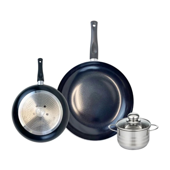 Ensemble de 2 Poêles de cuisson 20 et 28 cm et 1 faitout 12 cm Elo Prima Brillant
