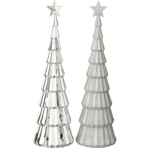 J-Line décoration Sapin de Noël - plastique - argent - 2 pcs