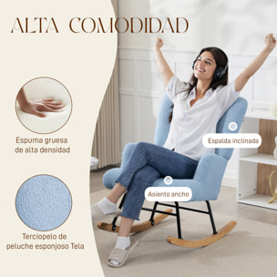 Silla Mecedora, Mecedora de Terciopelo de Teddy con Respaldo Alto, Patas de Madera de Caucho, Reposabrazos, Estilo Moderno, Sillón de Lactancia, Carga 120 kg, para Dormitorio, Salón, Azul Claro