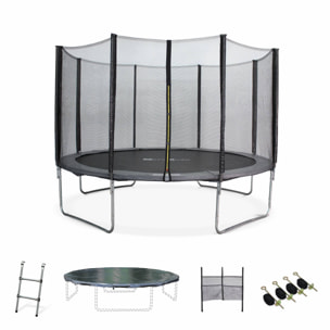 Trampoline 370cm - Saturne XXL Gris - avec filet de protection. échelle. bâche. filet pour chaussures. kit d'ancrage. trampoline de jardin 370 cm |Qualité PRO |Normes EU