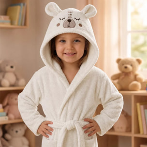 Peignoir enfant enfant pur coton 420 g/m² brodé beige marron Petit ours angora