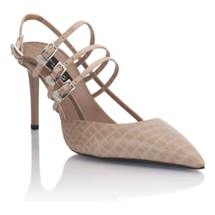 PHILIPP PLEIN Cocco Print High Heels Slingbacks Skull Belts 9