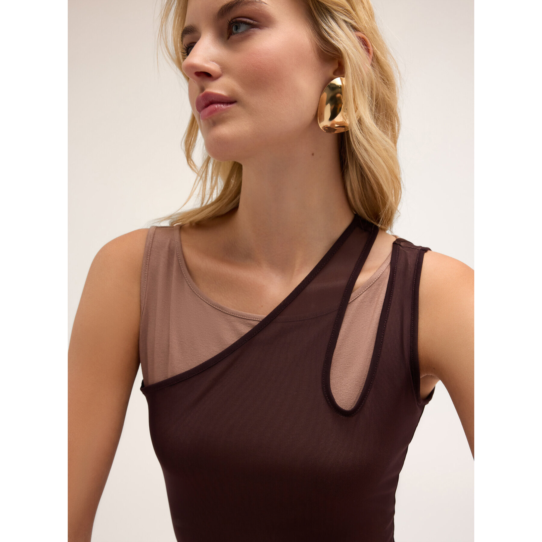 Motivi - Top in jersey con canotta in tulle - Marrone