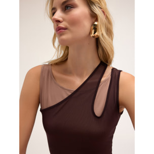 Motivi - Top in jersey con canotta in tulle - Marrone