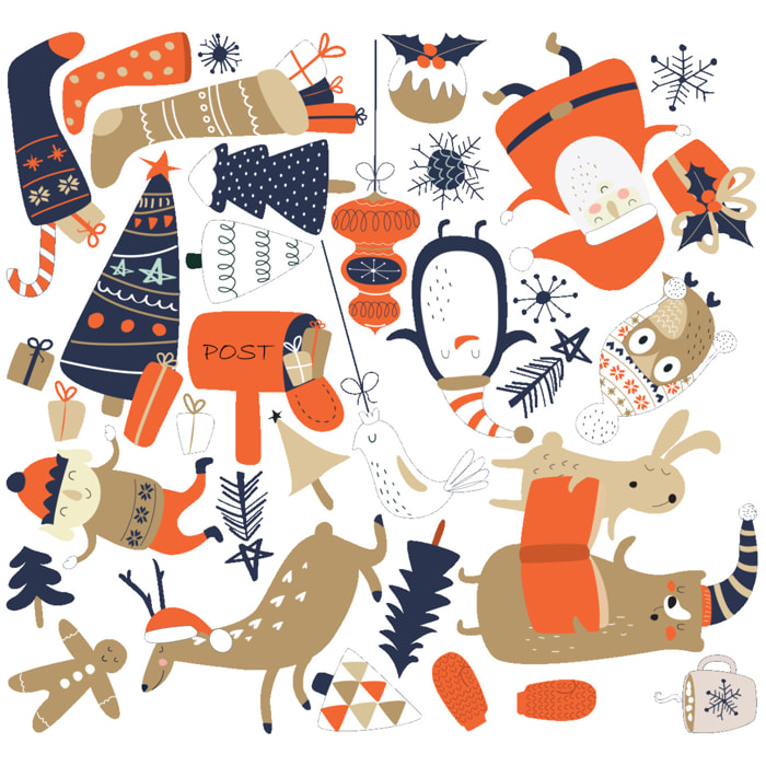 Stickers Noël père noël et ses animaux - Autocollants stickers adhésifs noël - décoration fêtes