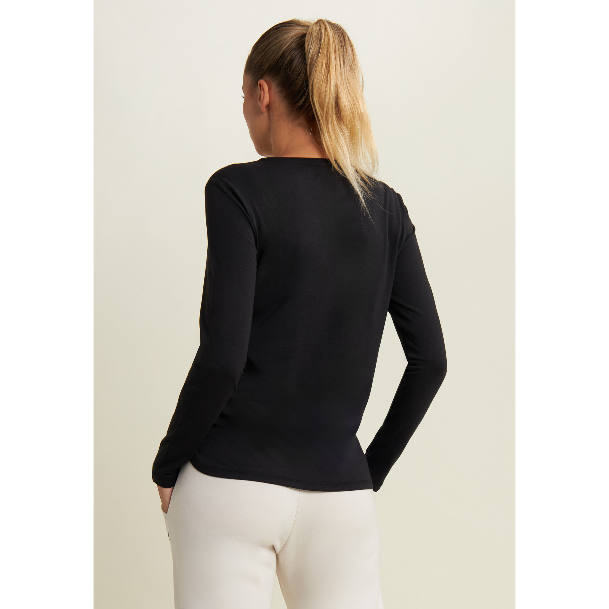 T-shirt donna manica lunga con grafica metallizzata