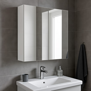 Pensile Bagno Con Specchio A 2 Ante Mobile Sospeso Salvaspazio In Melaminico Con Ripiani Interni Arredo Bagno Moderno Elegante 65 x 60 x 21 Cm Bianco