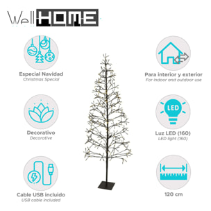 árbol de navidad en forma de a con 9 ramas y 160 luces led y una altura de 120cm