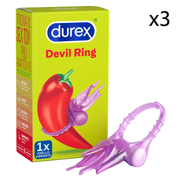 Durex Devil Ring Anello Elastico Indossabile con Vibrazione Stimolante - 3 Scatole da 1 Pezzo