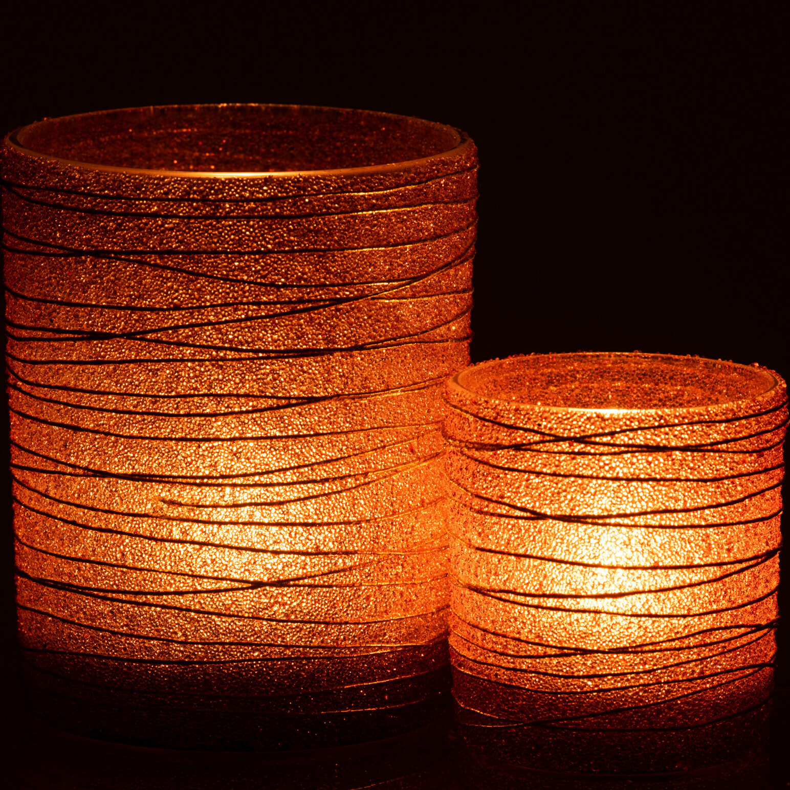 J-Line photophore Lignes Paillettes - verre - or - large - 2 pcs