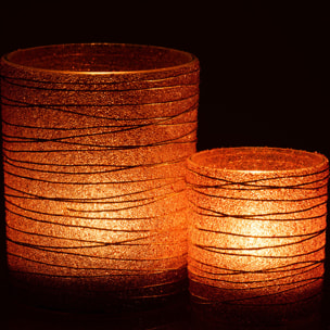 J-Line photophore Lignes Paillettes - verre - or - large - 2 pcs