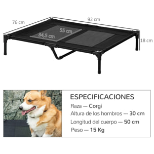 Cama Elevada para Perros Gatos Portátil Cama para Mascotas con Zona de Malla Transpirable y Tela Oxford para Interior Exterior 92x76x18 cm Negro