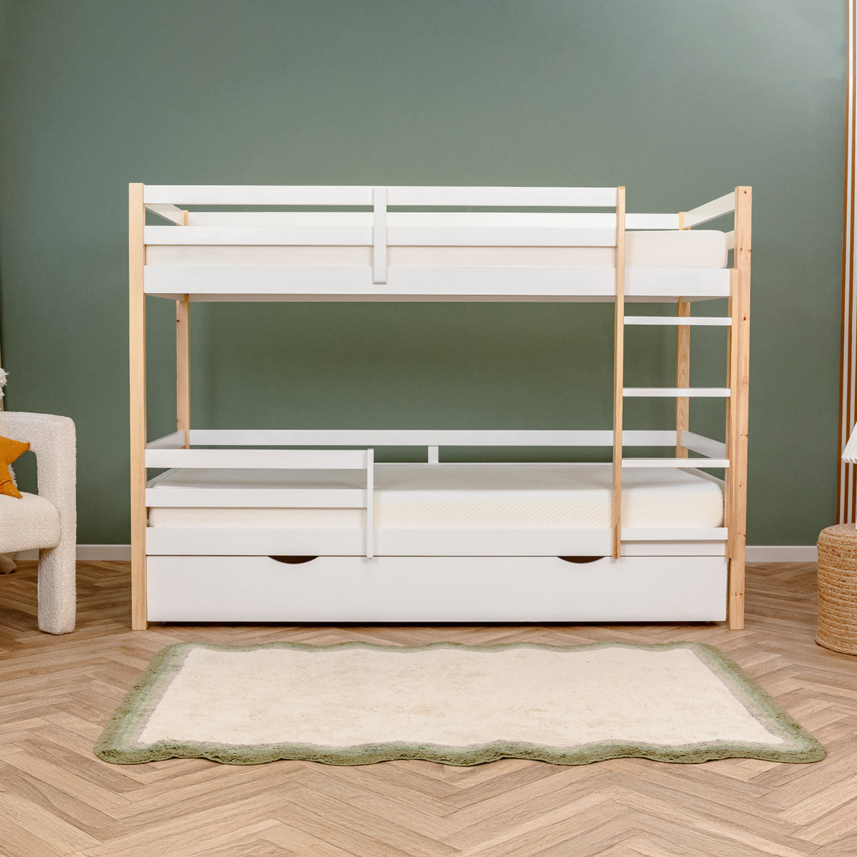Lit Cabane superposé tiroir sommier bois blanc 90x190cm - Hypnia