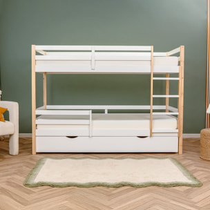 Lit Cabane superposé tiroir sommier bois blanc 90x190cm - Hypnia