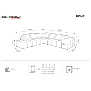 Canapé d'angle symétrique modulable "Rome" 7 places en velours gris foncé