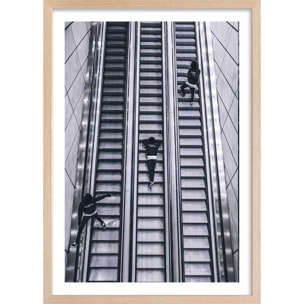 Affiche noir et blanc clic clac escalators Affiche + cadre en bois - Chêne