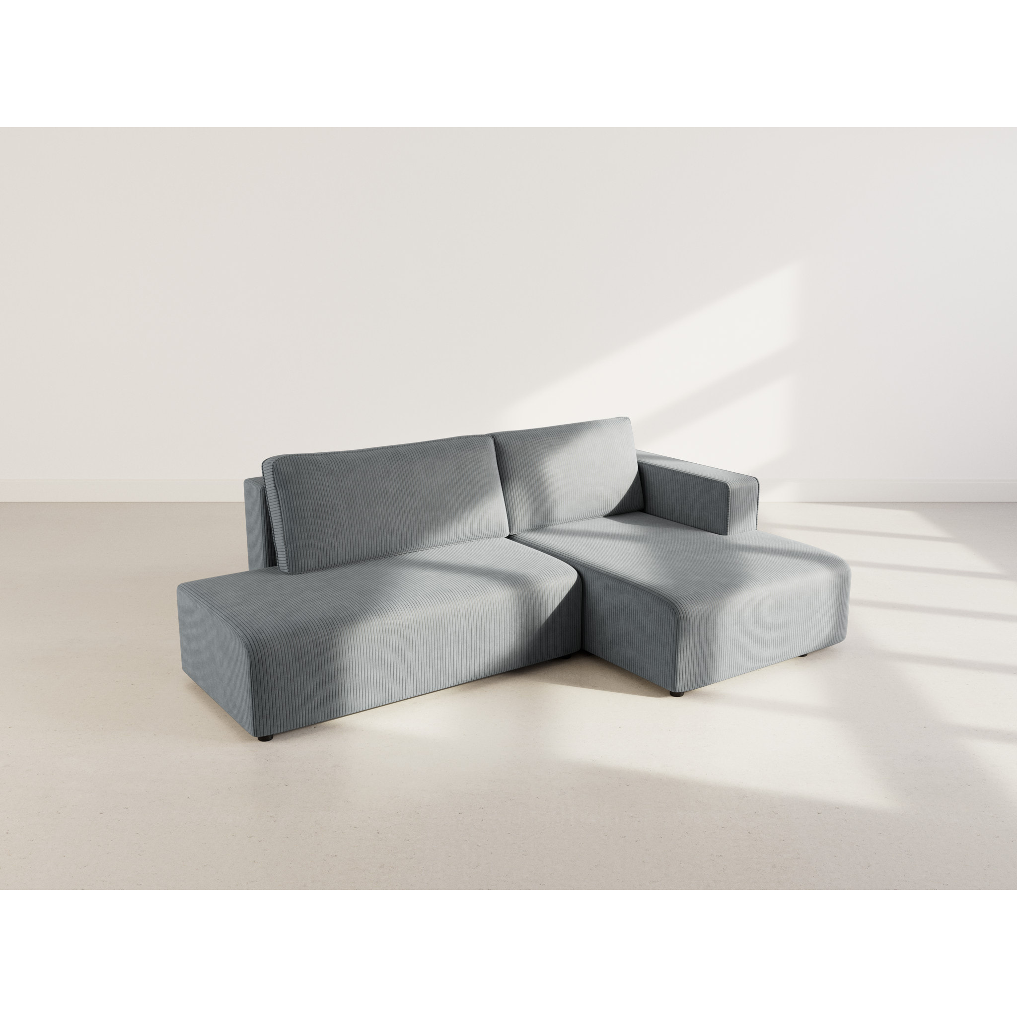 Topaze - canapé d'angle droit 4 places convertible avec coffre en velours côtelé - Gris foncé