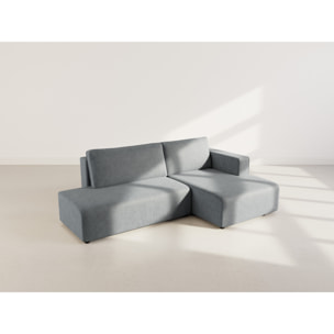 Topaze - canapé d'angle droit 4 places convertible avec coffre en velours côtelé - Gris foncé