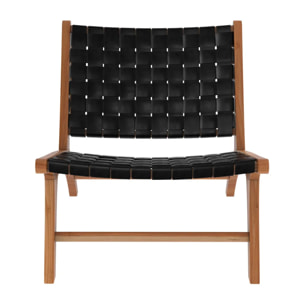Fauteuil en teck et cuir tréssé noir - Kuna