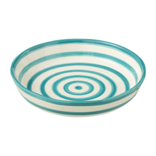 J-Line plat Granada Stripes Low - céramique - blanc/aqua - large - Ø 25 cm
