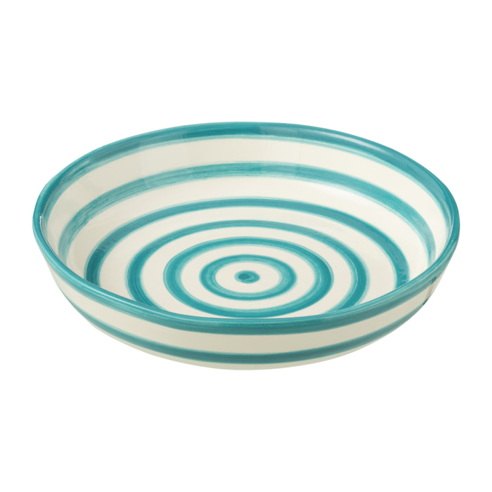 J-Line plat Granada Stripes Low - céramique - blanc/aqua - large - Ø 25 cm