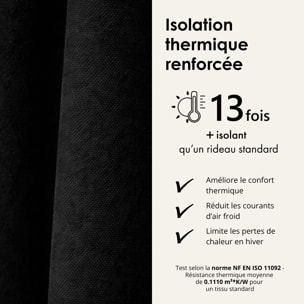 Rideau thermique phonique et semi occultant à galons fronceurs KONFOR - Noir