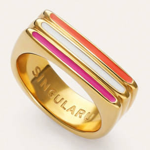 Anillo Pixie Lines Enamel Acero Baño Oro
