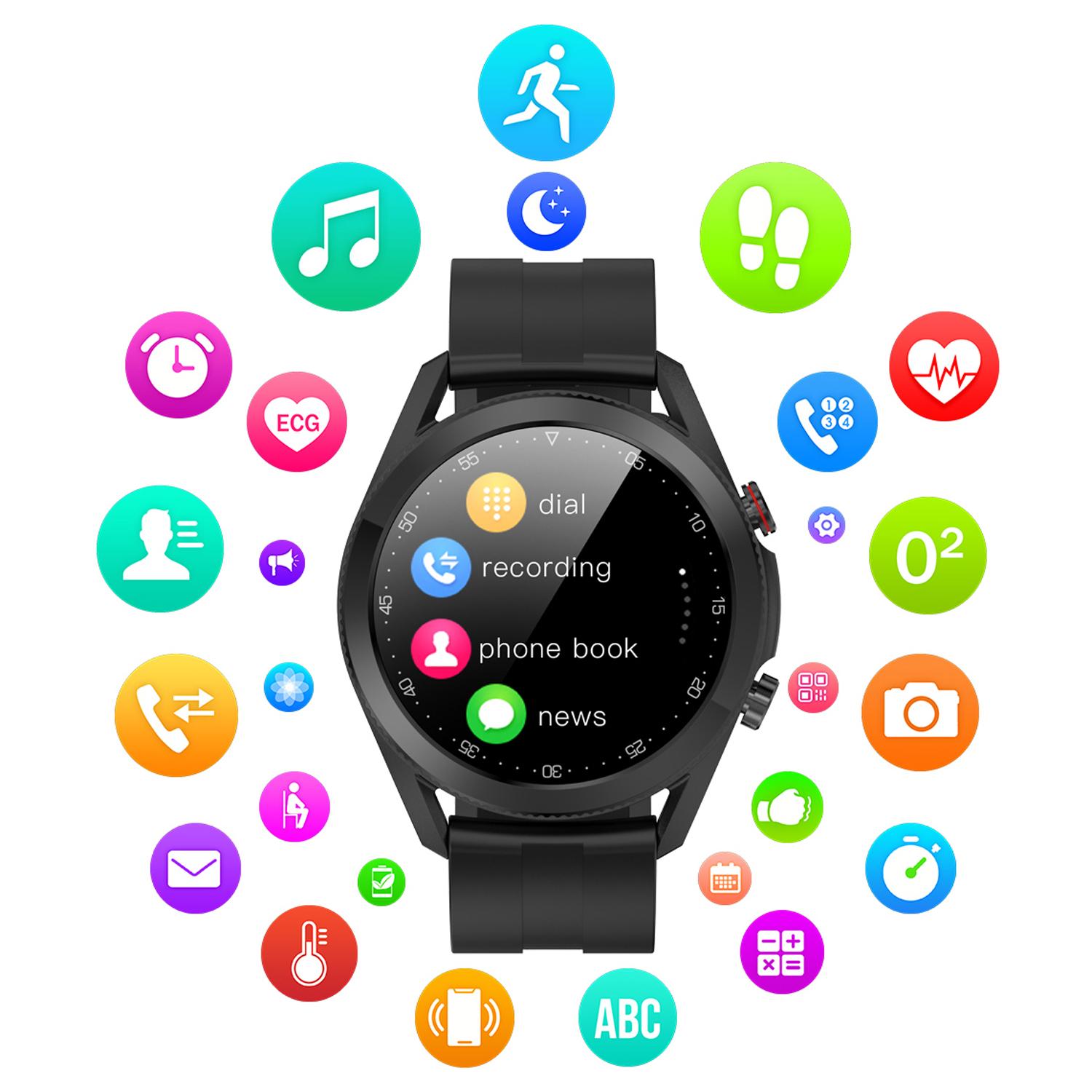 Smartwatch L19 con notifiche app. Monitor della salute con monitor ECG, pressione sanguigna e ossigeno.