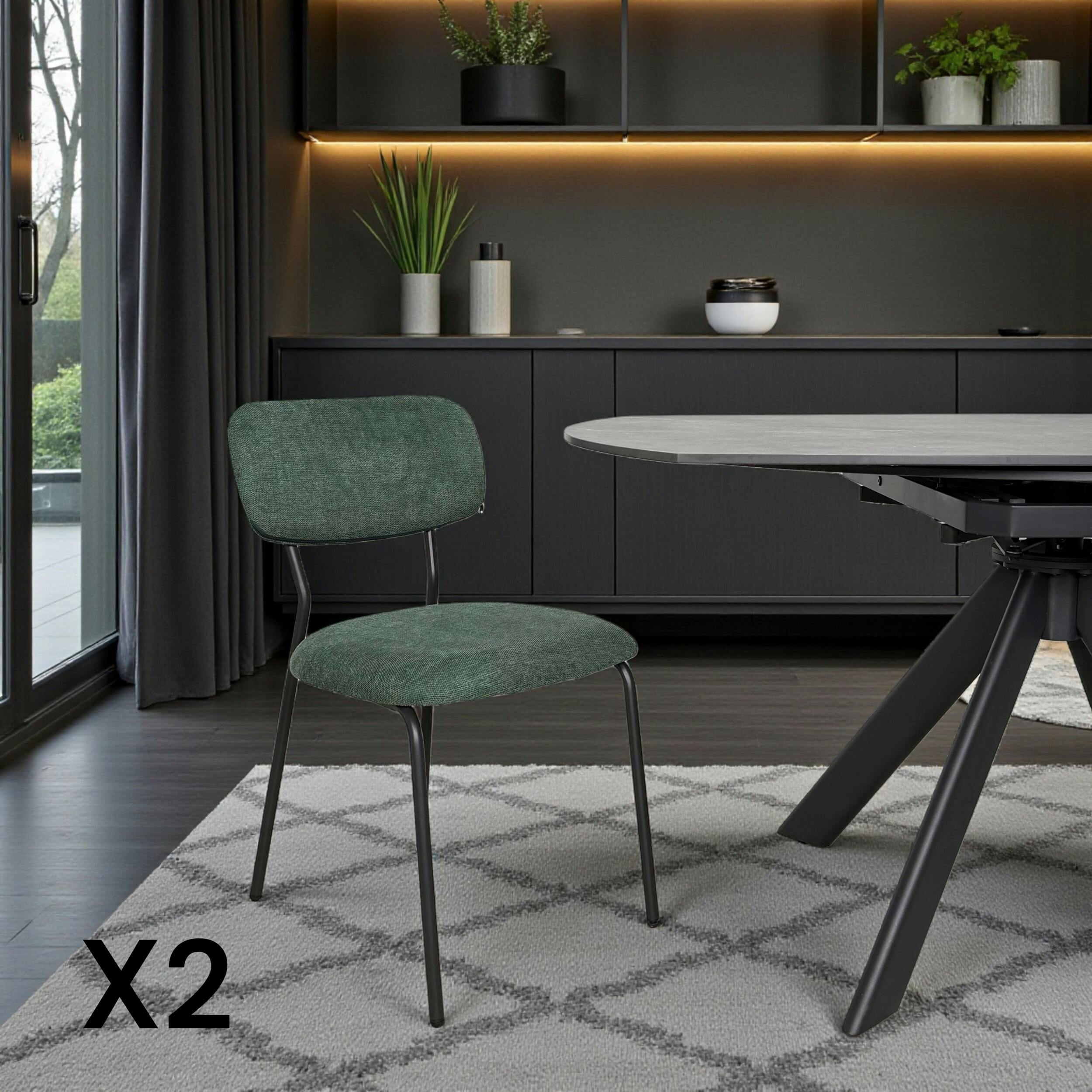 Chaise tissu vert foncé style écolier (lot de 2) MALANG