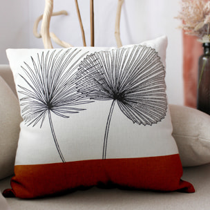Coussin carré feuilles de palmier - Ecru