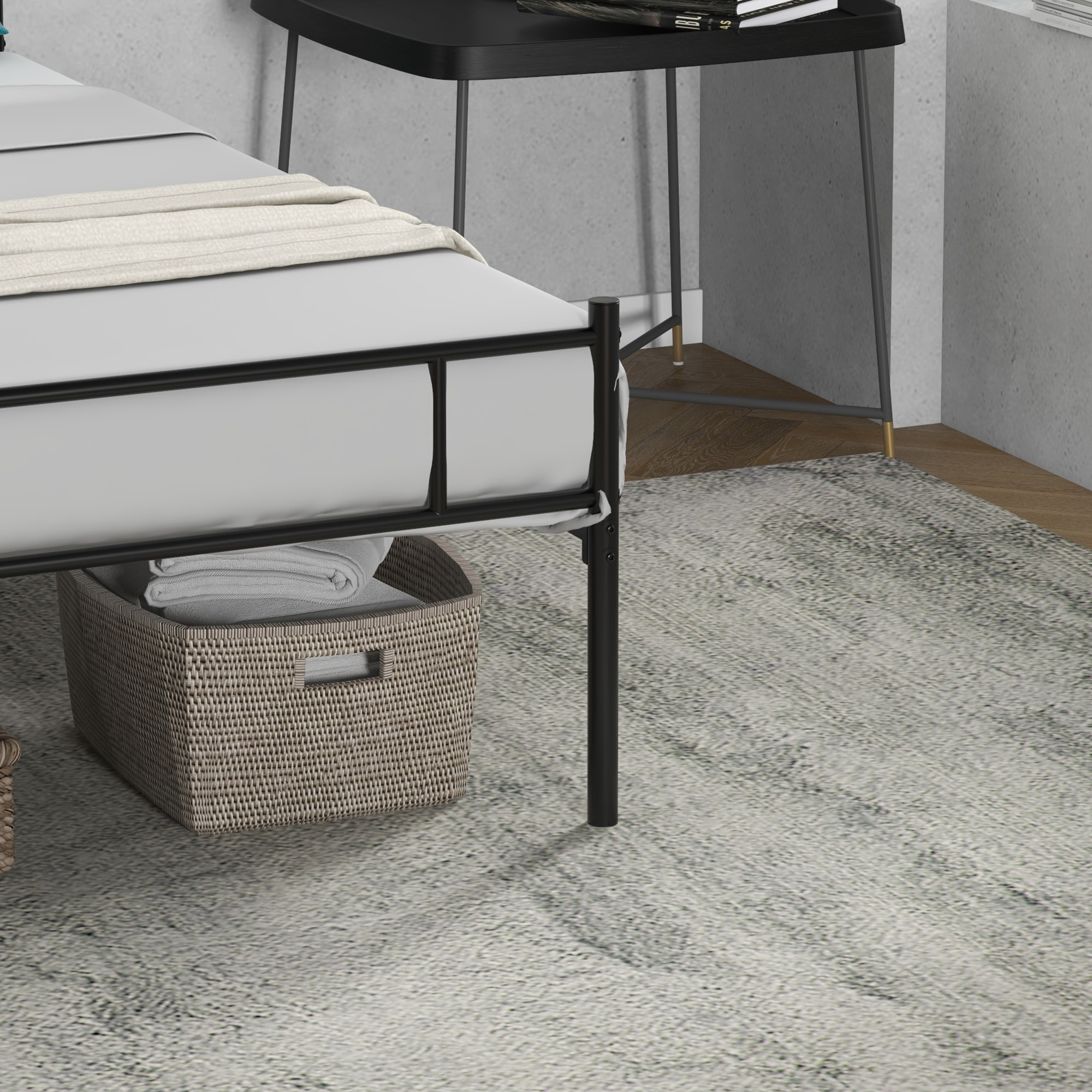 Cadre de lit simple 90 x 190 cm avec sommier à lattes - tête de lit, pied de lit inclus - acier noir