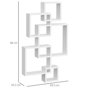 HOMCOM Libreria Moderna Sospesa con 5 Cubi Intrecciati in Legno, 49.5x10.2x86cm, Bianco