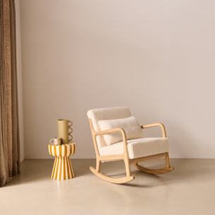 Rocking chair scandinave bois d'hévéa et bouclette LORENS