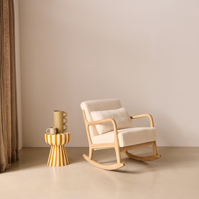 Rocking chair scandinave bois d'hévéa et bouclette LORENS