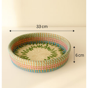 Plateau rond en jonc de mer et coquillages 33cm PAROS