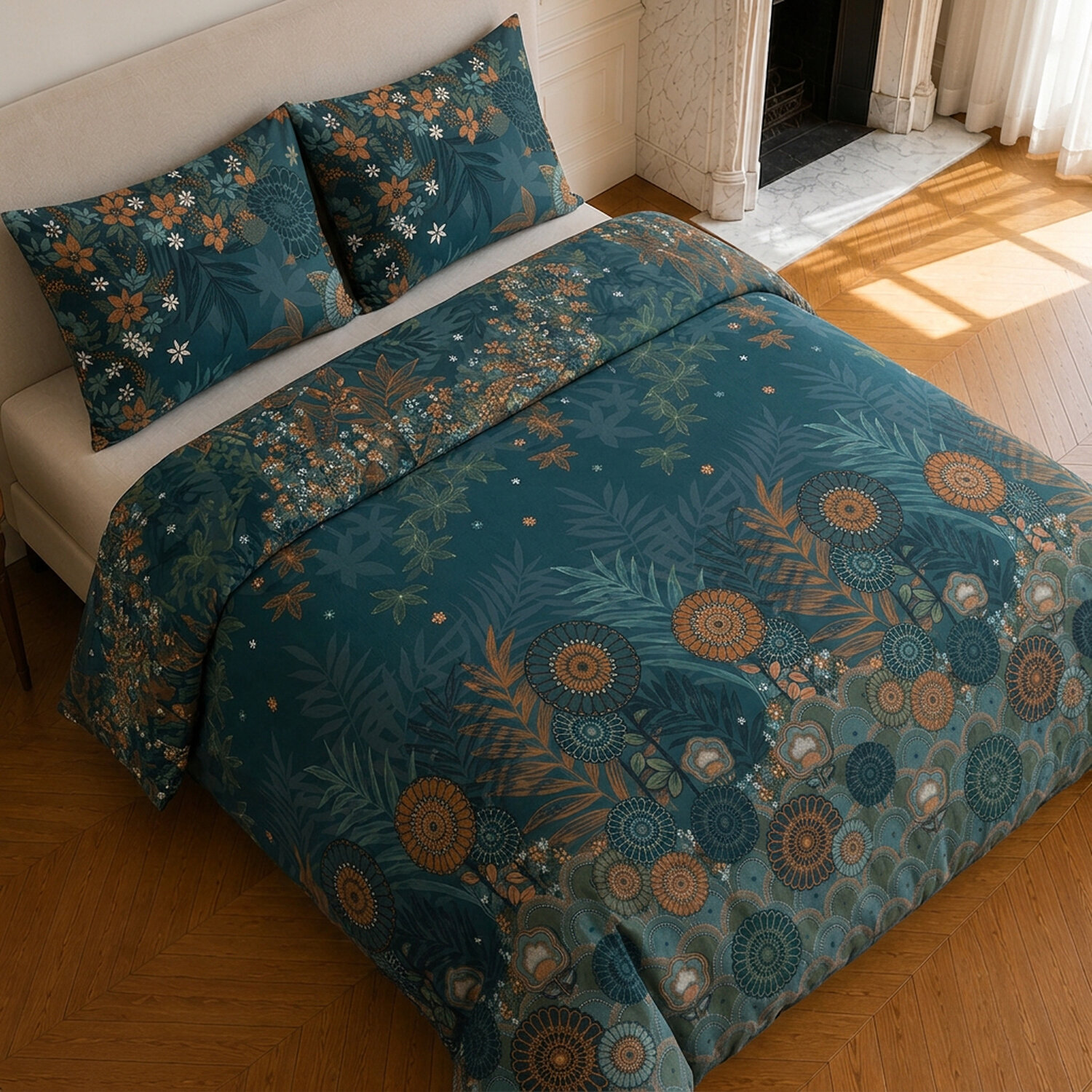 Parure housse de couette 100% microfibre motif floral - FLOWER NIGHT