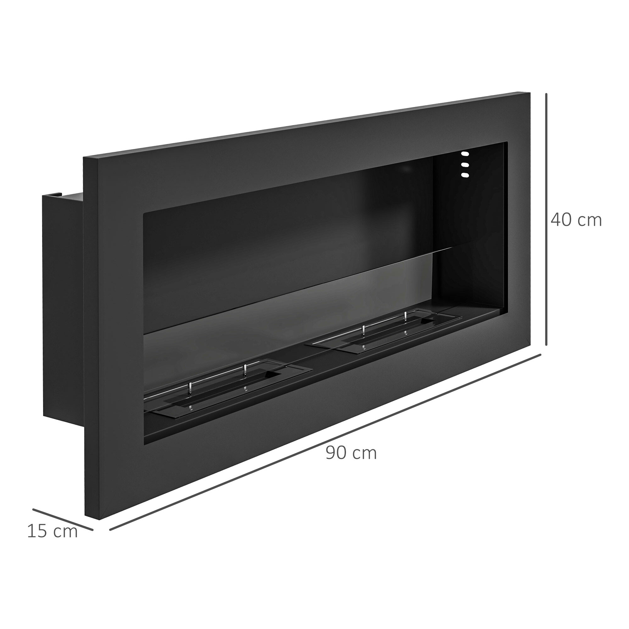 Cheminée bioéthanol murale design Bauhaus - double brûleur 0,85 L - pare-feu verre trempé - acier inox. acier noir