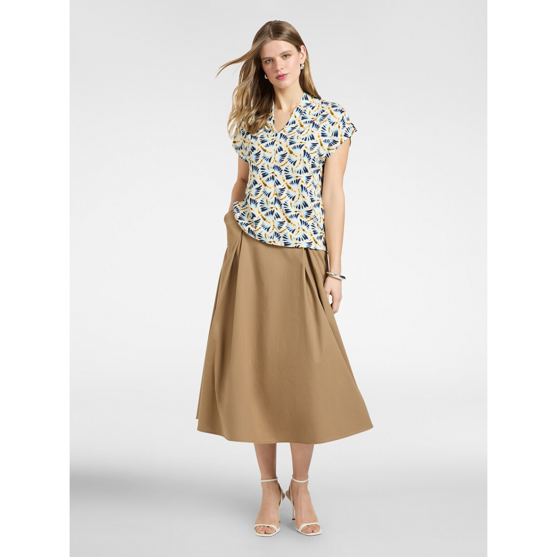 Elena Mirò - T-shirt stampata con scollo a V - Bianco