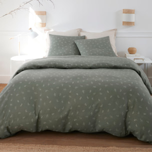 Parure housse de couette imprimé 100% gaze de coton - céleste