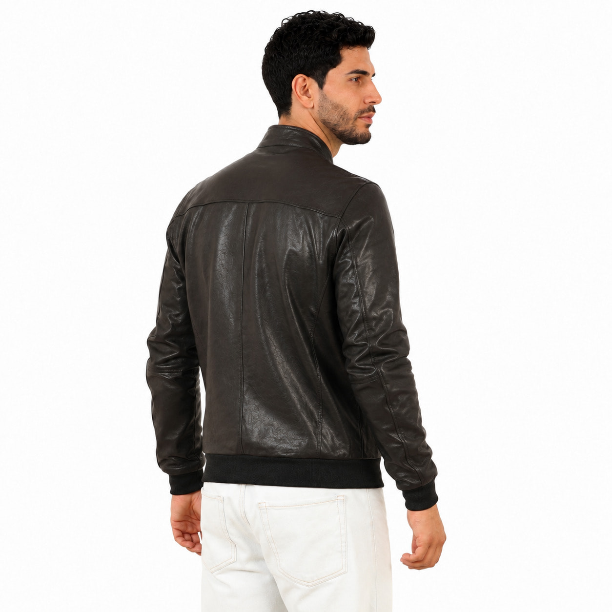 Giubbino in vera pelle di vitello Nero-Slim Fit