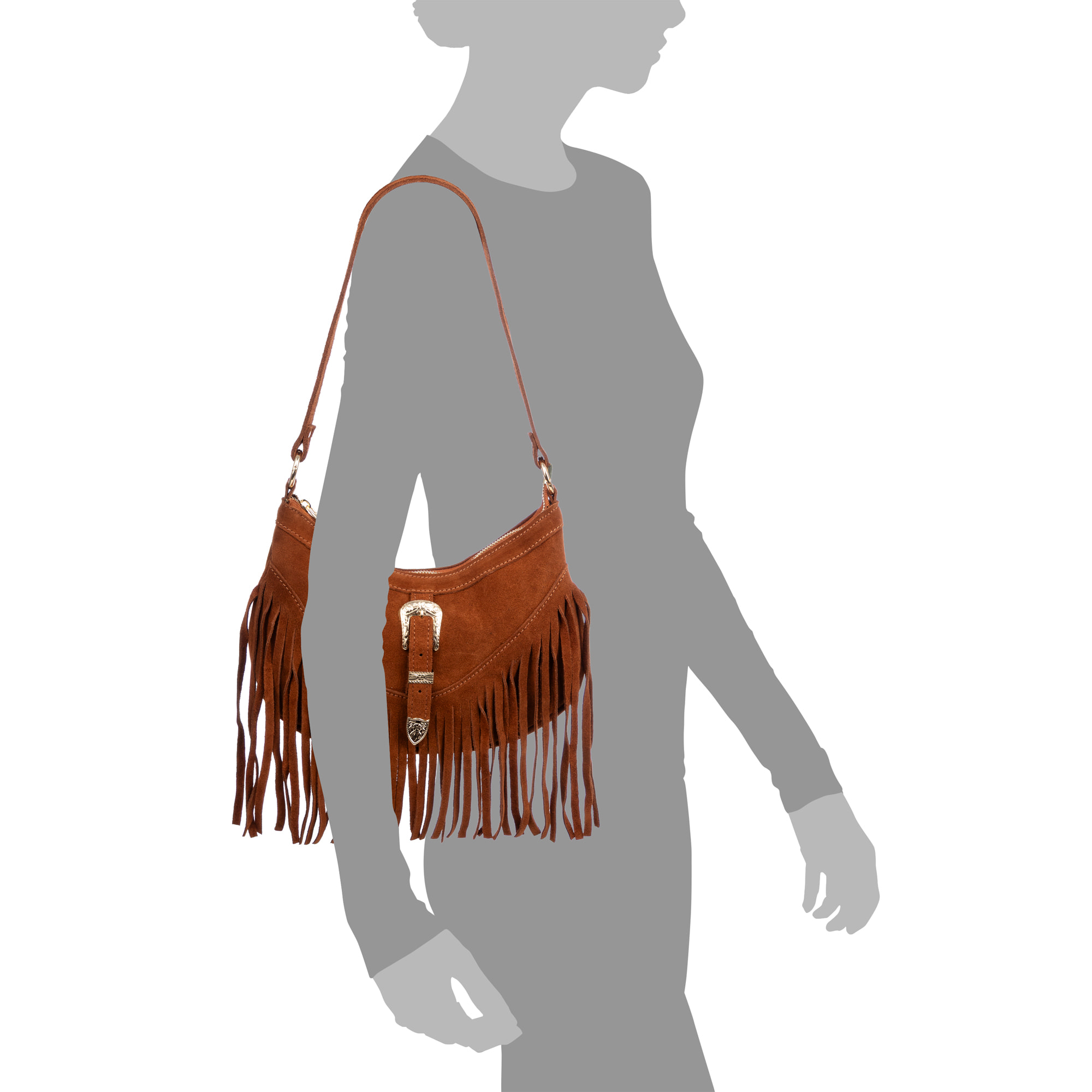 Barlassina borsa a tracolla Donna. Pelle autentica Scamosciata, con frange.