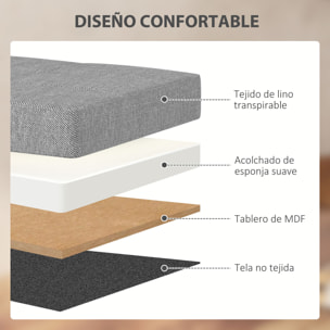 Baúl de Almacenaje para Dormitorio 84L, Puff de Almacenaje Plegable Tapizado de Lino Sintético con Tapa, para Salón, 76x38x38 cm, Gris Claro